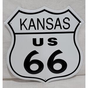 US ROUTE 66 KANSAS 11 X 11" SHIELD METAL TIN EMBOSSED HIGHWAY SIGN